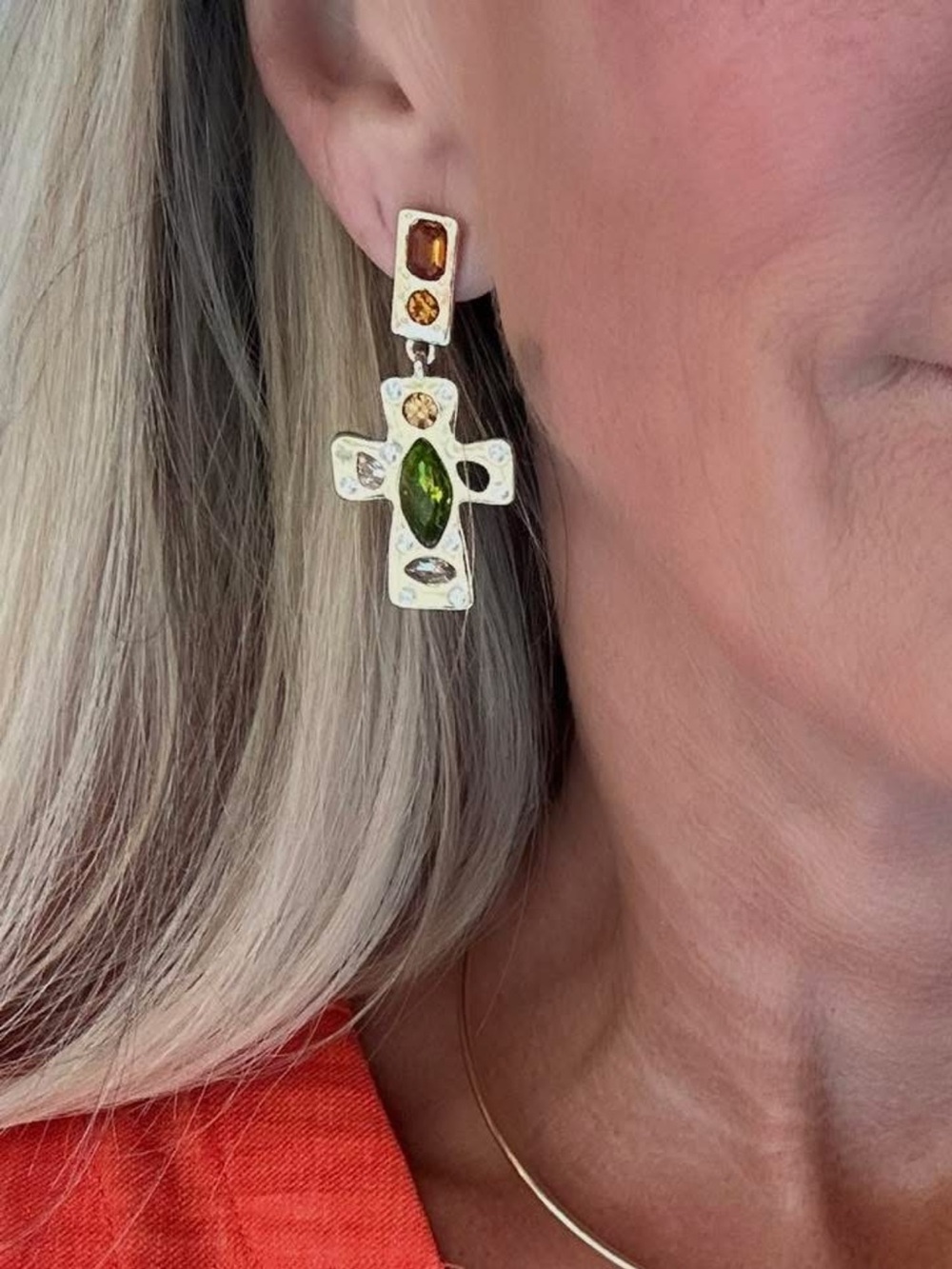 Park Lane “LUMEN” Gold Earrings with Green and Orange Accents